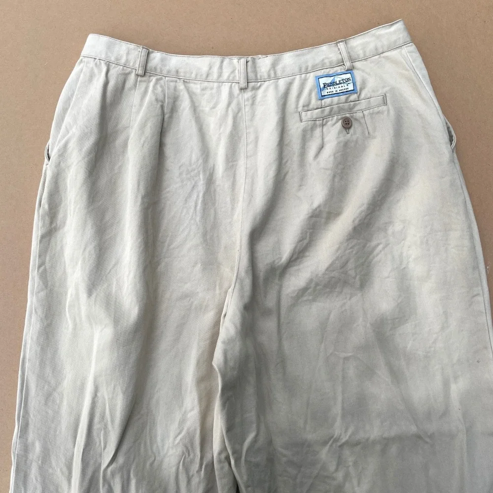 Pendleton Chino Pants Mens 16 Beige Casual Pleated High Rise Cotton Trousers